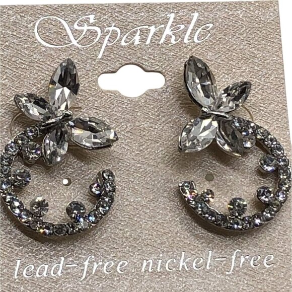 Sparkle Earrings Women's Rhinestone Butterfly Stud Earrings Lead Free Nickel Fre - Picture 1 of 5